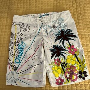 O'Neill Vibrant Tropical Print Board Shorts-Ladies 7- Like new pre-owned